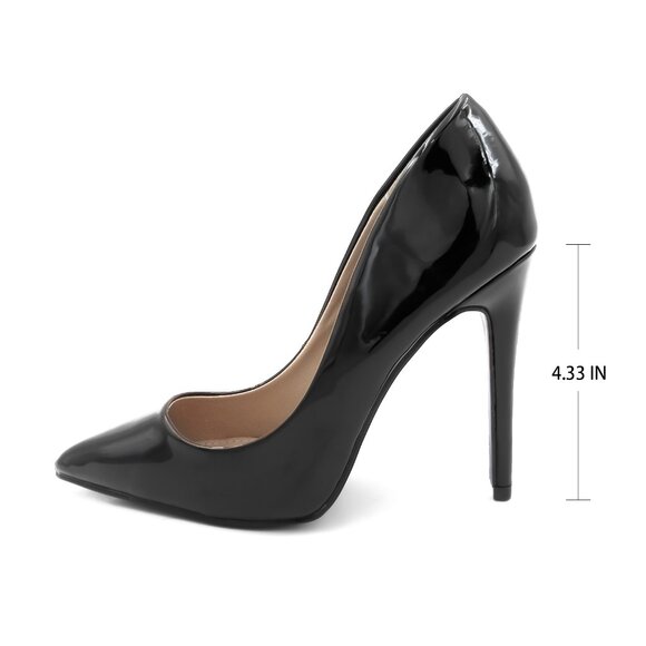 LURNYET BLACK PATENT Women Pointed-Toe Pumps with Stiletto 4 inch Heels - Picture 3 of 4